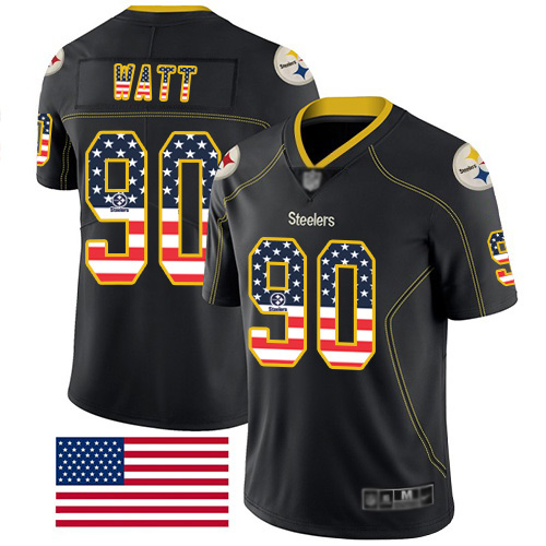 Men Pittsburgh Steelers Football #90 Limited Black T J Watt Rush USA Flag Nike NFL Jersey->youth nfl jersey->Youth Jersey